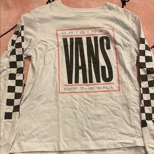 Vans Kids Long Sleeve Tee - White with Black Checkered Sleeves